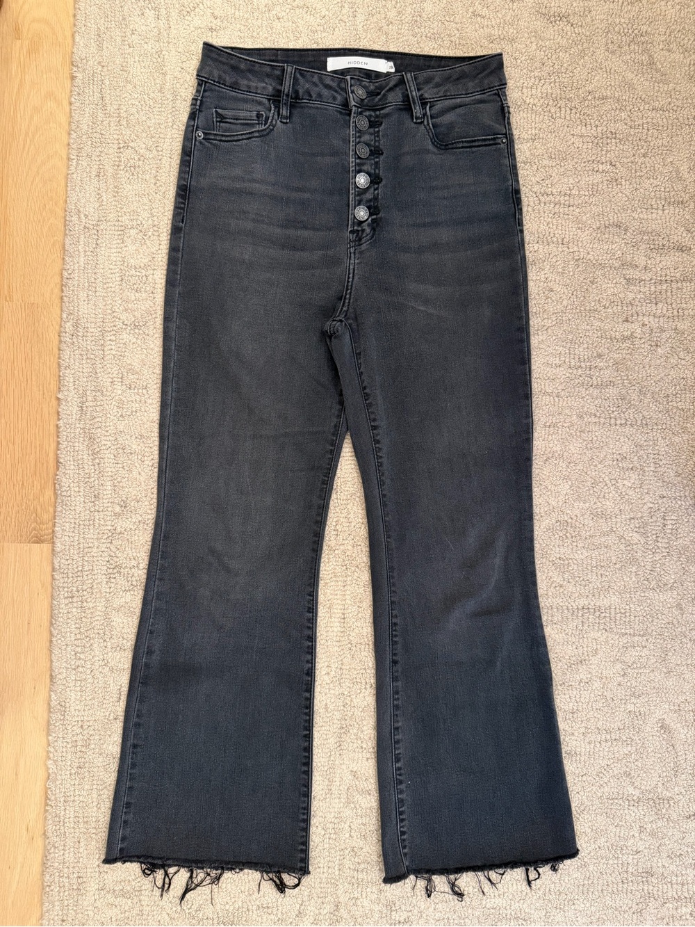 Hidden Cropped High-Rise Washed Black Flare Jeans